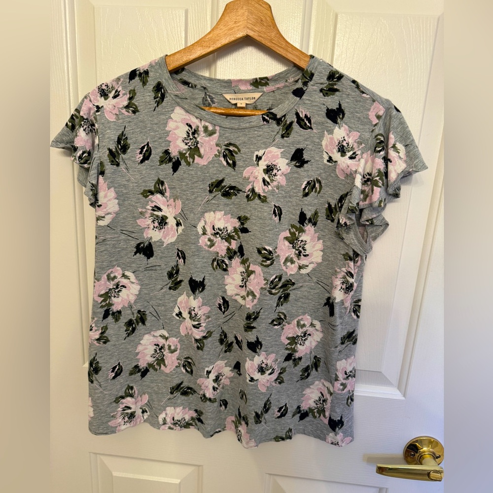 Joie Ruffled Cap Sleeve Floral T-Shirt Size Small